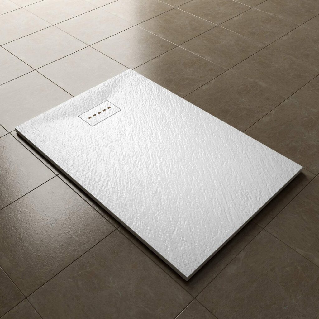 white rectangle stone shower tray